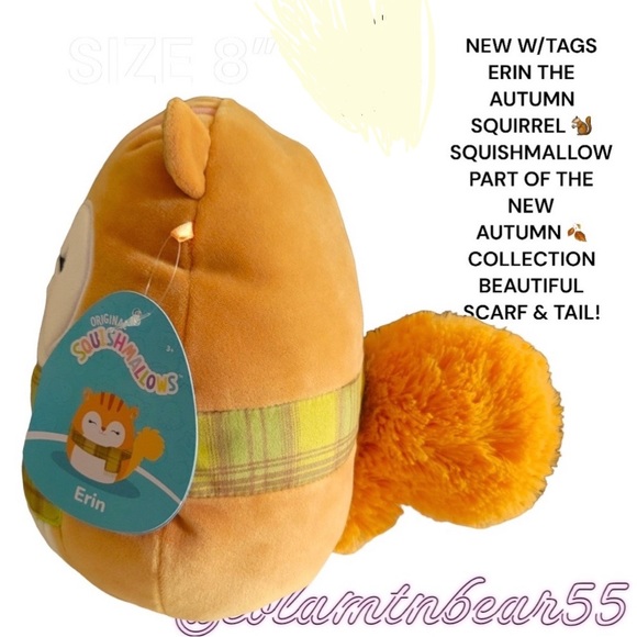 NWT ERIN THE SQUIRREL SQUISHMALLOW W/SCARF-PART OF THE NEW AUTUMN COLLECTION 5โ - Picture 4 of 6